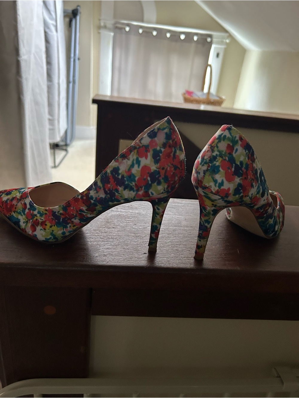 JustFab Floral Pointed-Toe Mid Heel Pumps - Multicolor Print